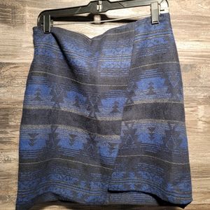 Artisan NY Womens Poly Wool Blend Asymmetrical Skirt Size 4 Blue Black Lined